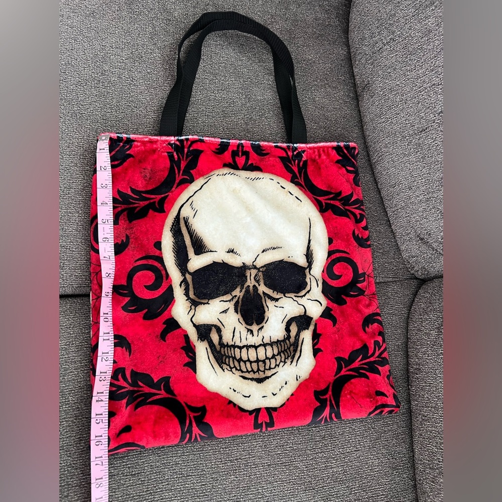 Red and Black Skull Minky Shoulder Tote Bag